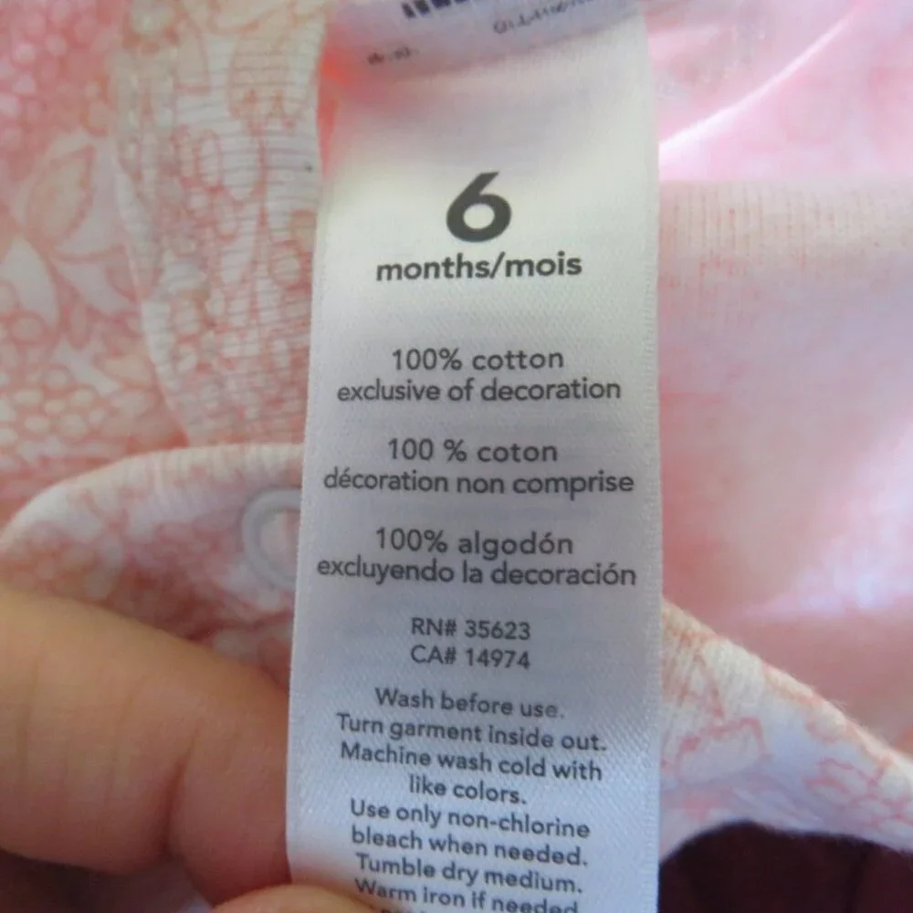 Baby Peach Floral Bodysuit 100% cotton 6mts Carters